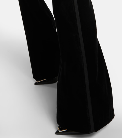 Costarellos Cotton Velvet Mid Rise Straight Pants In Black