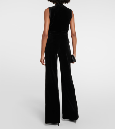 Costarellos Cotton Velvet Mid Rise Straight Pants In Black