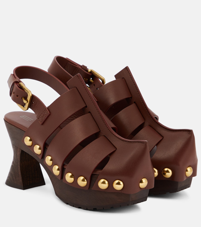 Shop Etro Leather Clogs In Brown