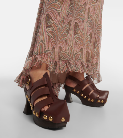 Shop Etro Leather Clogs In Brown