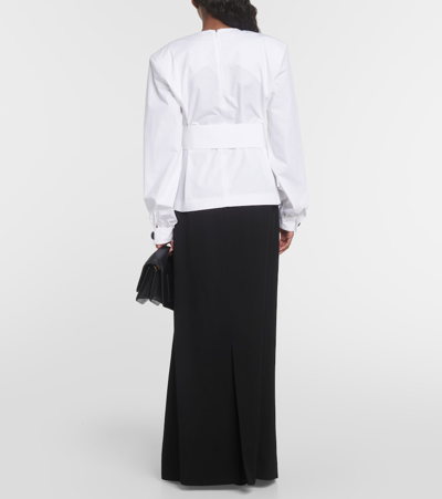 Shop Tod's Belted Cotton Poplin Shirt In White