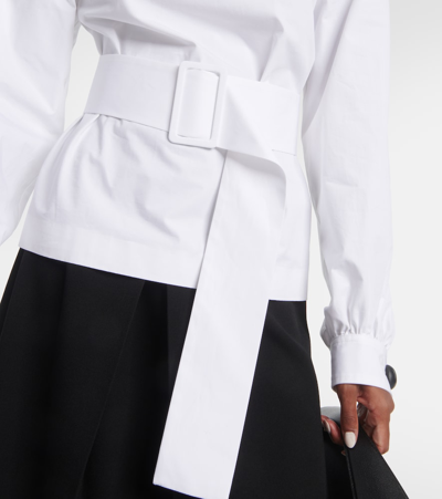 Shop Tod's Belted Cotton Poplin Shirt In White