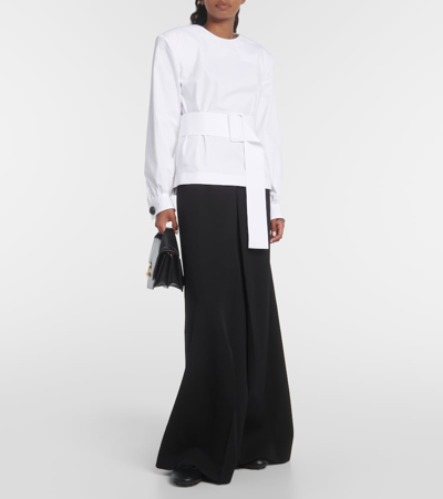 Shop Tod's Belted Cotton Poplin Shirt In White