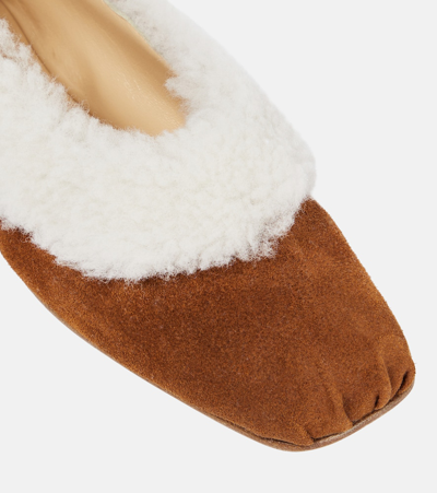 Magda Butrym Embroidered Shearling Ballet Flats In Beige