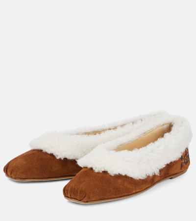 Magda Butrym Embroidered Shearling Ballet Flats In Beige