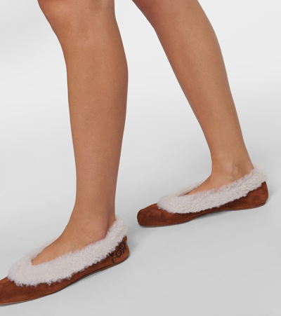 Magda Butrym Embroidered Shearling Ballet Flats In Beige