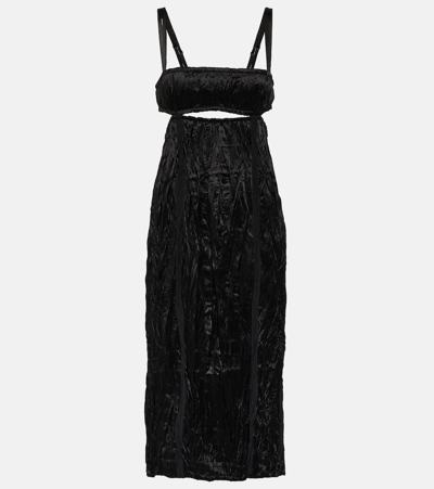 Shop Acne Studios Cutout Crinkle Satin Midi Dress In Black