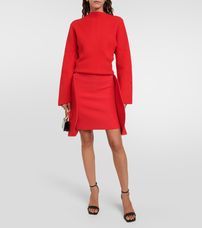 Shop Victoria Beckham Paneled Jersey Miniskirt In Red