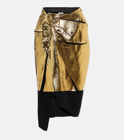 Shop Dries Van Noten Sinam Cotton And Linen Midi Skirt In Metallic