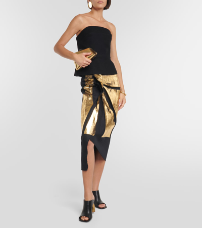 Shop Dries Van Noten Sinam Cotton And Linen Midi Skirt In Metallic