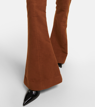 Shop Balmain Low-rise Flared Cotton Pants In Brown