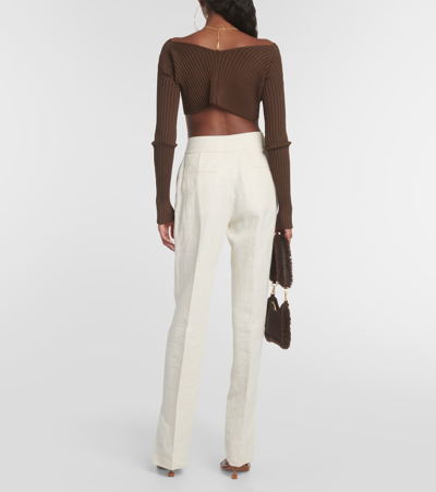 Jacquemus Logo-lettering Cropped Cardigan In Brown