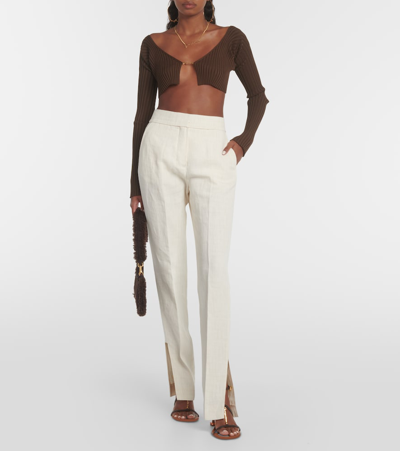 Shop Jacquemus La Maille Pralu Cropped Cardigan In Brown