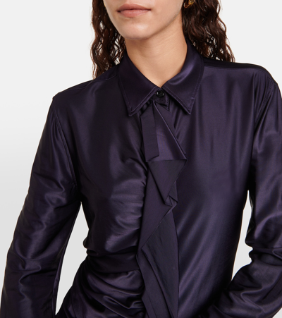 Victoria Beckham Ruffle Detail Collared Shirt In Purple