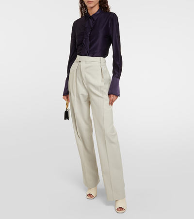 Victoria Beckham Ruffle Detail Collared Shirt In Purple
