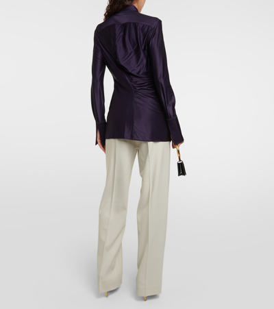 Victoria Beckham Ruffle Detail Collared Shirt In Purple
