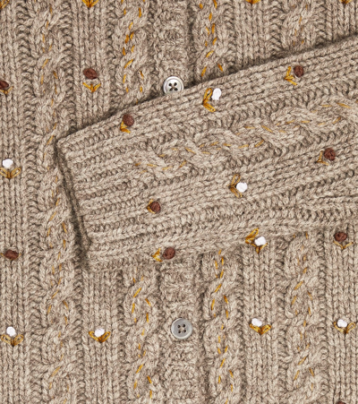 Shop Bonpoint Dallulah Floral Cable-knit Wool Cardigan In Brown