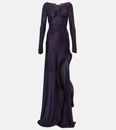Victoria Beckham Womens Blackberry Ruched Scoop-neck Stretch-woven Maxi Dress In Purple