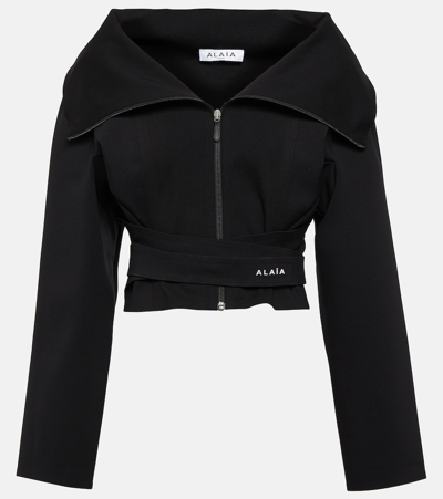 Shop Alaïa Cropped Jersey Jacket In Black
