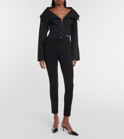 Alaïa Cropped Wraparound Cotton Hoodie In Black