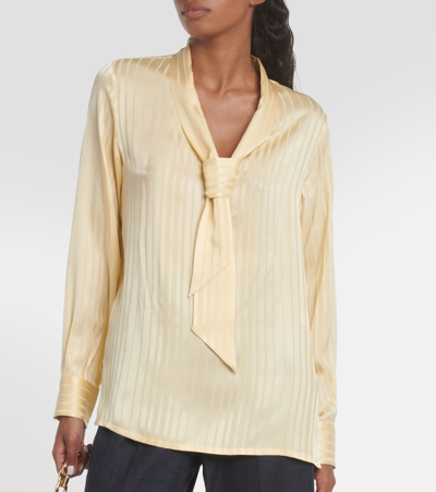 Shop Loro Piana Tie-neck Silk Blouse In Beige