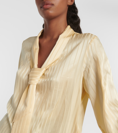 Shop Loro Piana Tie-neck Silk Blouse In Beige