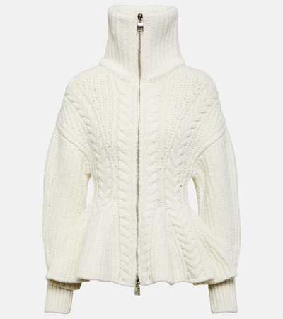 Shop Alexander Mcqueen Peplum Wool-blend Cardigan In White