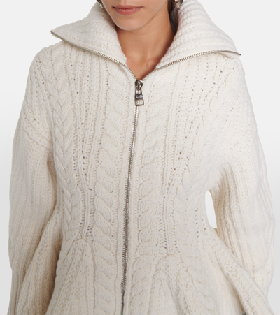 Shop Alexander Mcqueen Peplum Wool-blend Cardigan In White