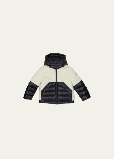 Shop Moncler Kid's Patrick Combo Wool Puffer Jacket In Natural