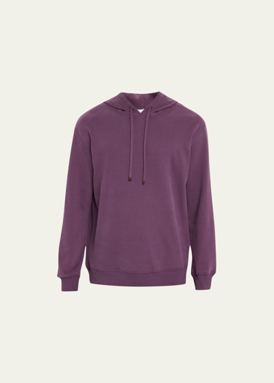 Shop Brunello Cucinelli Men's Cotton-stretch Pullover Hoodie In Purple