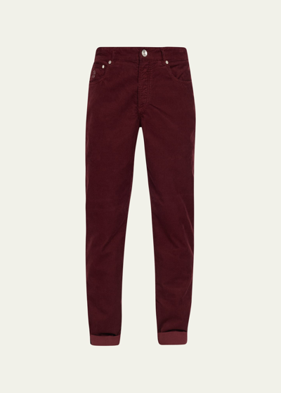 Shop Brunello Cucinelli Men's Italian Fit Corduroy 5-pocket Pants In Red