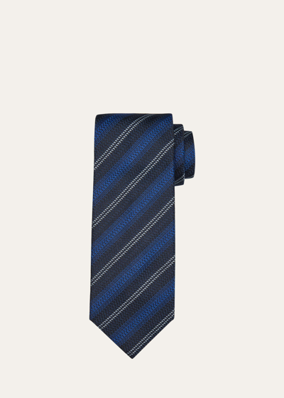 Shop Brioni Men's Textured Stripe Silk Tie In Midnight B