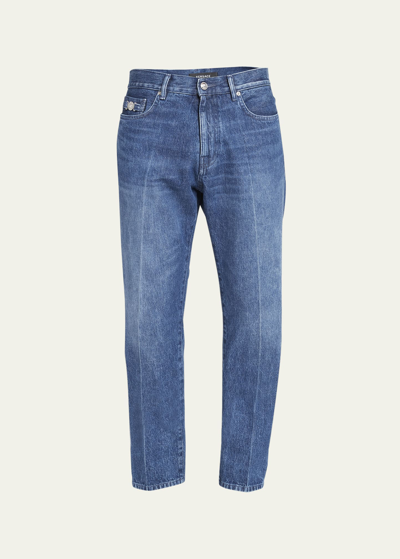 Shop Versace Men's Mitchel Medusa Straight-leg Jeans In Washed Medium Blu