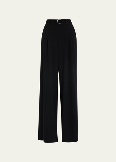 Shop Cinq À Sept Shauna Belted High-rise Wide-leg Crepe Pants In Black