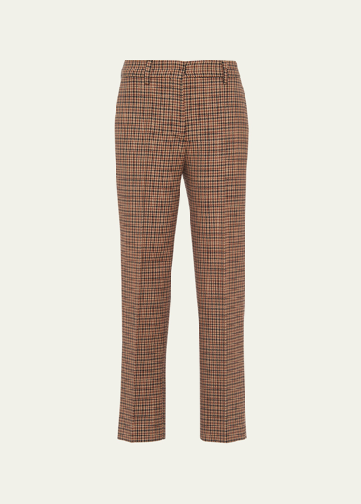 Prada Pied De Poule Straight Leg Wool Trousers In F0005 Tabacco