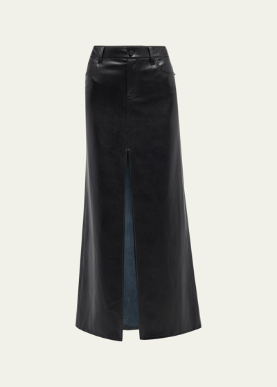 Shop Alice And Olivia Rye Vegan Leather Front-slit Maxi Skirt In Black