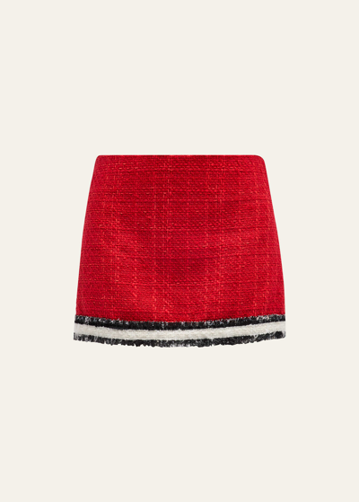 Shop Alice And Olivia Rubi Low-rise Tweed Micro Skirt In Perfect Rubyblack