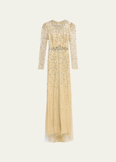 Shop Jenny Packham Aura Embellished Column Gown In Ecru Gold