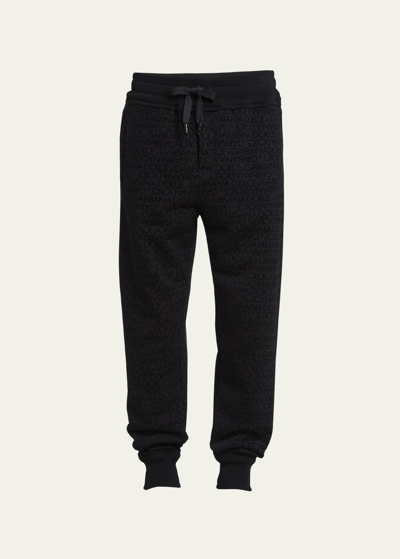 Shop Dolce & Gabbana Men's Allover Flocked Logo Sweatpants In Black