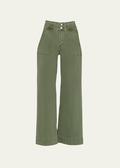Shop Frame Cropped Slim Denim Palazzo Pants In Washed Surplus