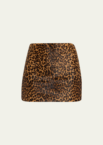 Shop Michael Kors Leopard-print Cowhide Mini Skirt In Chestnut M