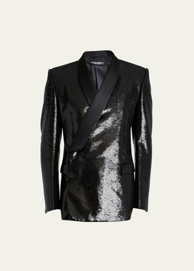 Shop Dolce & Gabbana Men's Sequin Asymmetric Sport Coat In Black