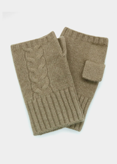 Shop Bergdorf Goodman Men's Cable-knit Fingerless Gloves In Nile Brown