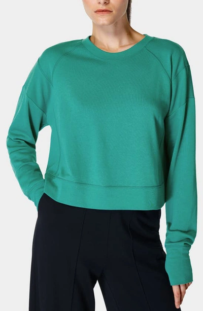 Shop Sweaty Betty After Class Cotton Blend Crop Sweatshirt In Wave Green