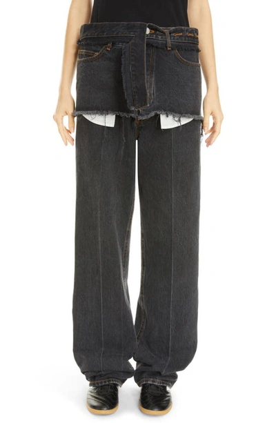 Shop Meryll Rogge Wide Leg Jeans With Removable Deconstructed Overlay In Washed Black