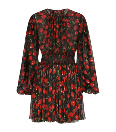 Shop Dolce & Gabbana Silk Cherry Print Dress In Multi