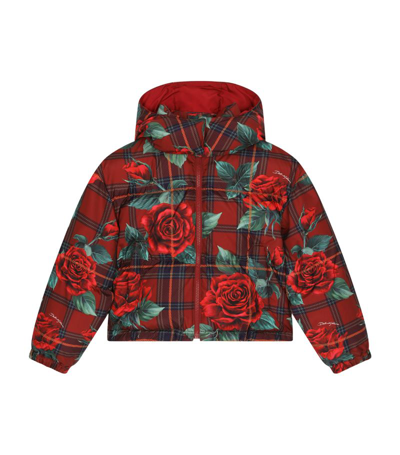 Shop Dolce & Gabbana Kids Floral Check Padded Jacket (2-6 Years) In Multi