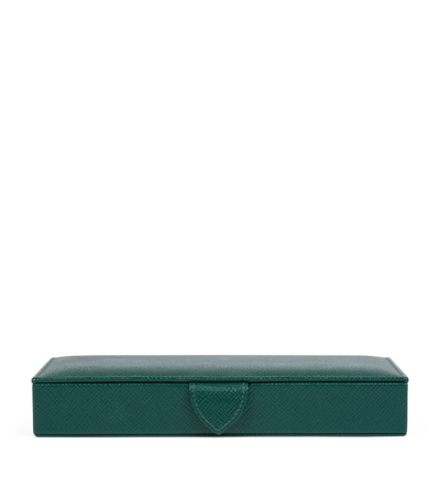 Shop Smythson Leather Panama Cufflink Box In Green