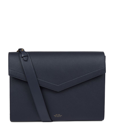 Shop Smythson Leather Panama Envelope Folio Cross-body Bag In Blue
