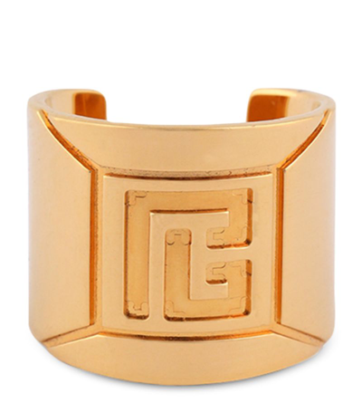Shop Balmain Tubular Logo Ring In Gold